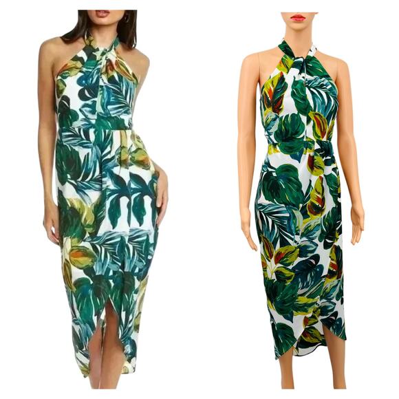 Julia Jordan Womens Knot-Neck Tulip Hem Midi Dress Tropical Print Size 2 $129 - Picture 13 of 13